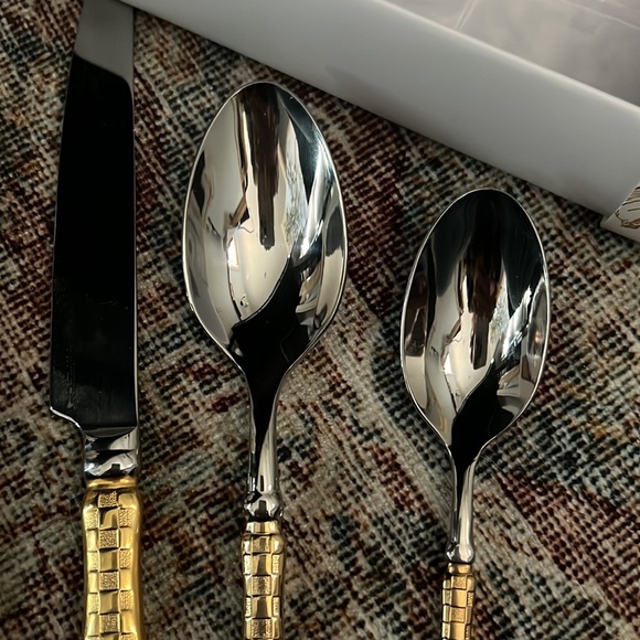 Mackenzie-Childs Gold Check Flatware - 5-Piece Place Setting- 8 SETS AVAILABLE - Picture 8 of 11